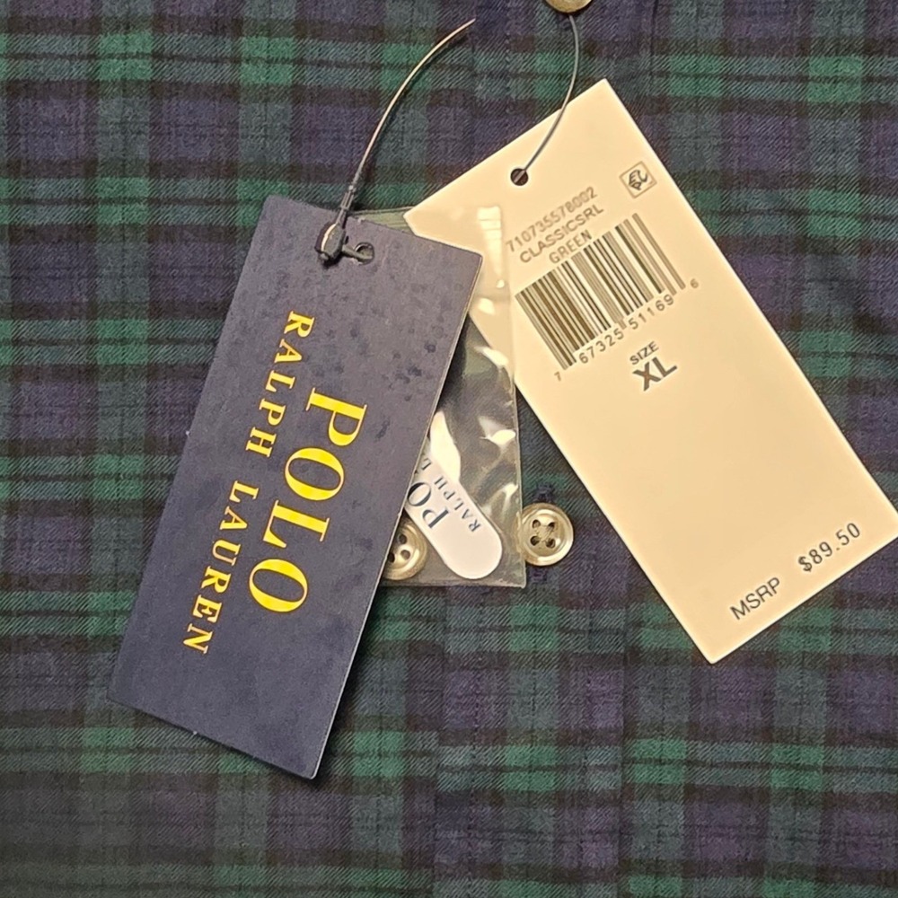 Polo Ralph Lauren Mens XL Slim Fit Black Watch Plaid Navy Blue Green Shirt NWT - Picture 3 of 7